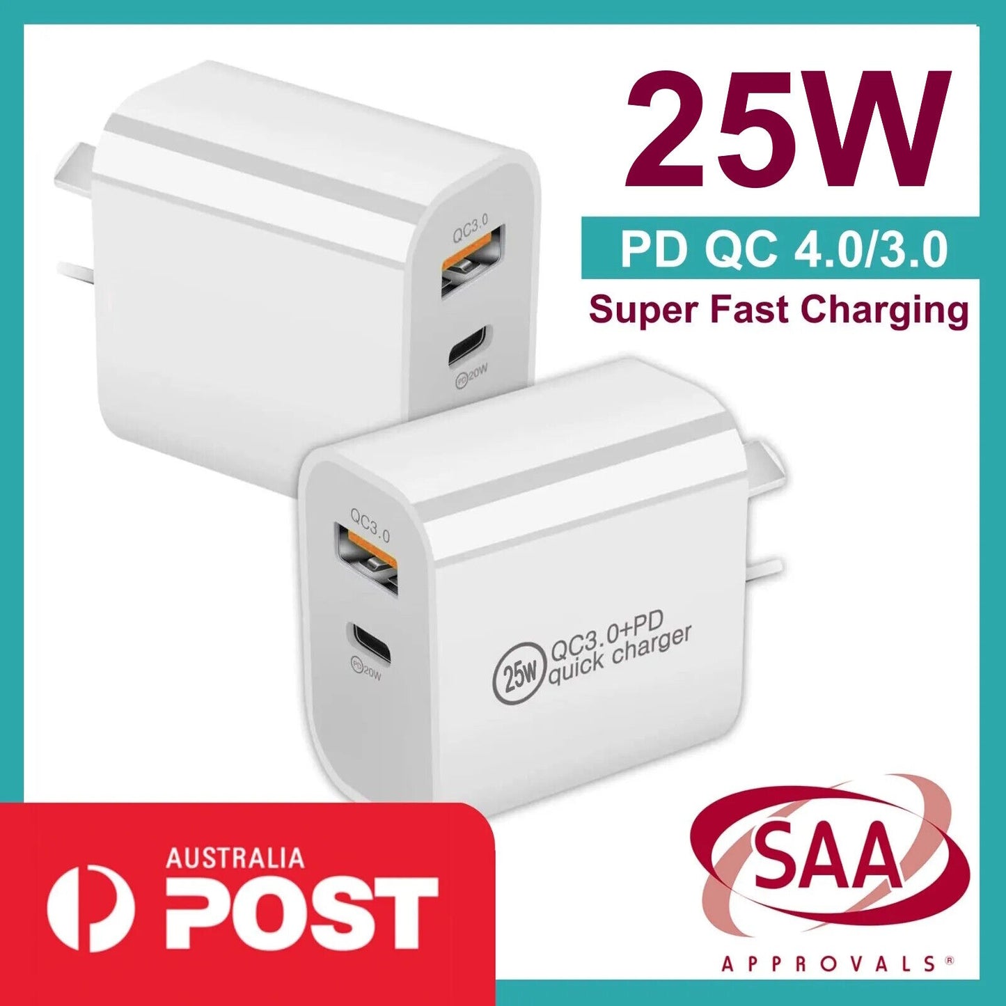 25W Dual USB Type-C Fast Wall Charger Power Adapter Plug Cable For iphone ipad