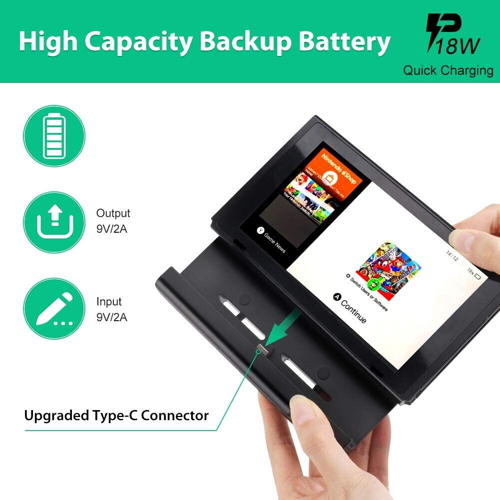 Battery Charger Case for Nintendo Switch with Joy-Con Grips Power Bank 5000mAh