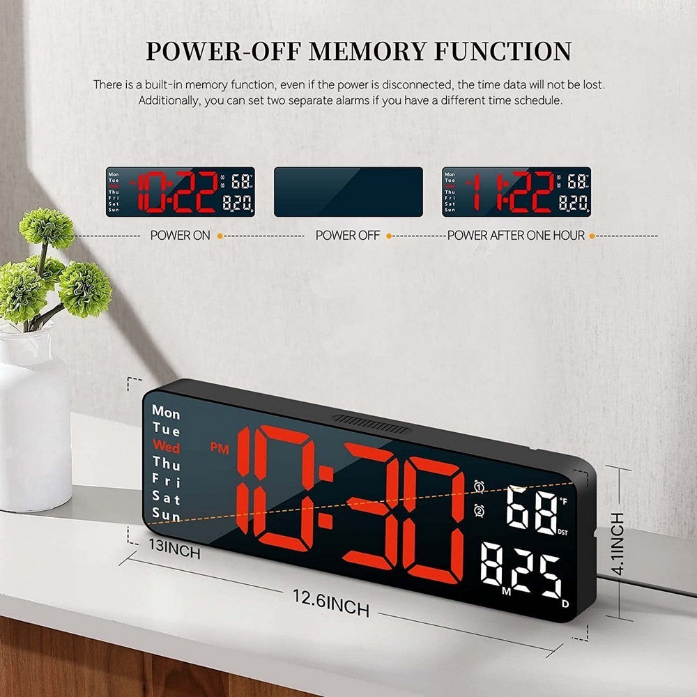 13" LED Large Big Jumbo Wall Desk Digital Clock Desktop Calendar Temperature