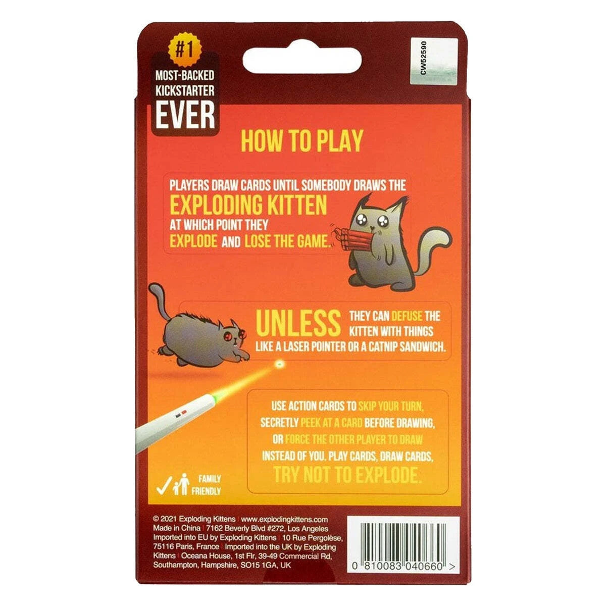 Genuine Exploding Kittens 2 Player Edition Card Game 7+