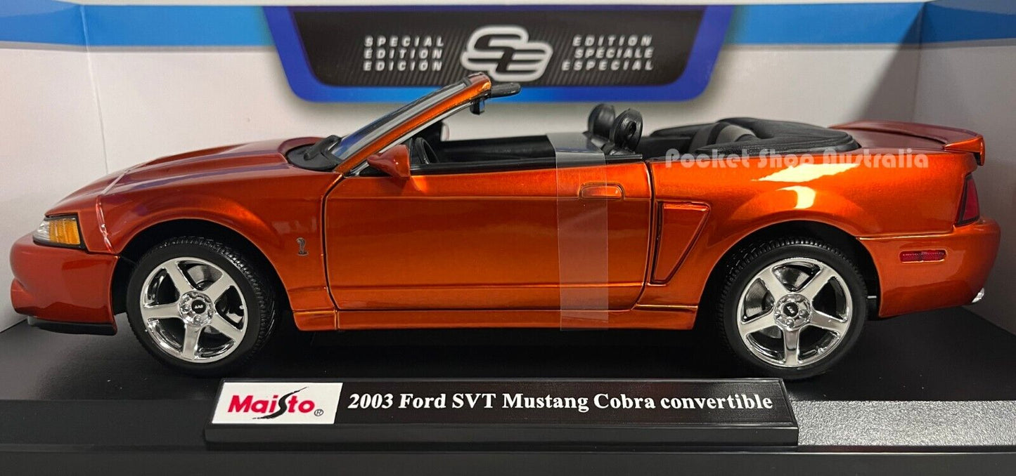 Maisto Metallic Orange 2003 Ford SVT Mustang Cobra Convertible Kids Diecast 1:18