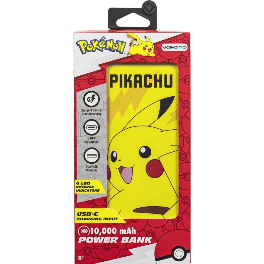 Volkano Pokemon 10,000mAH Powerbank Ultra Slim 3 Charging Points USB-C 2X USB-A