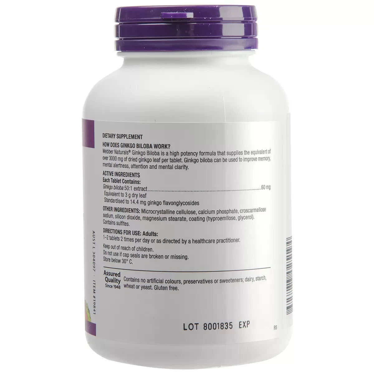 Webber Naturals Ginkgo Biloba 250 Tablets