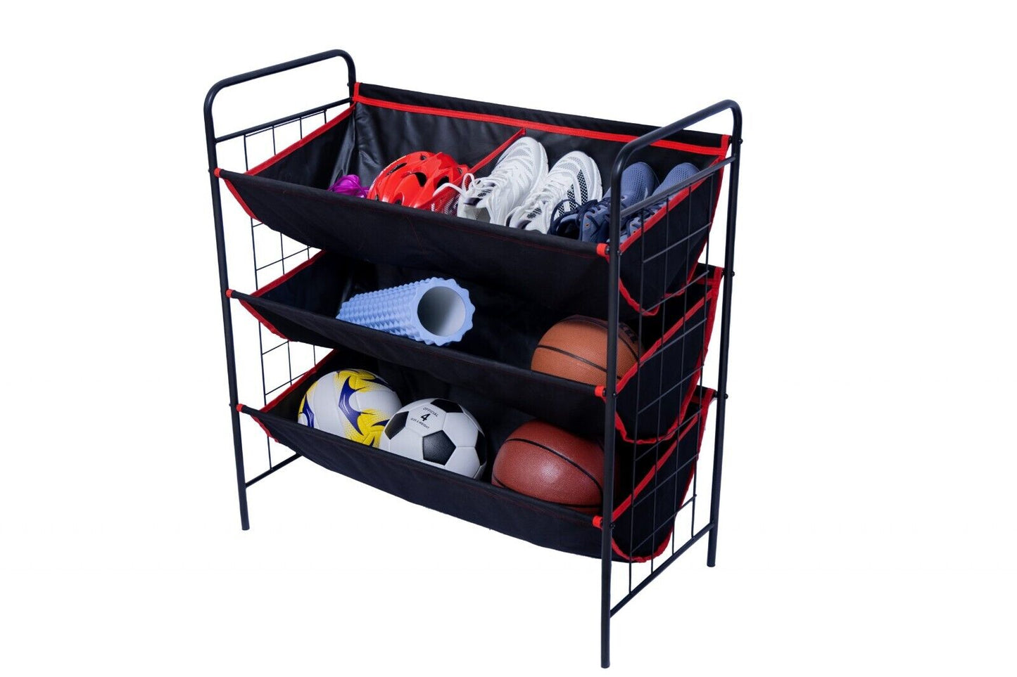 3 Tier Sports Equipment Organiser Storage Rack Stand Ball Basketball Holder
