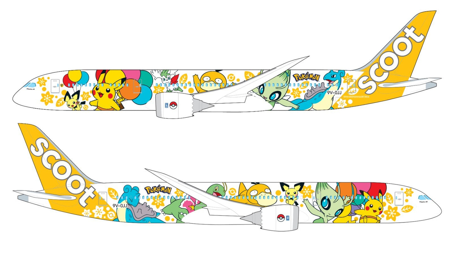 Limited Edition Herpa Scoot Pokémon Pikachu Jet Model Plane 1:200 Boeing 787-9