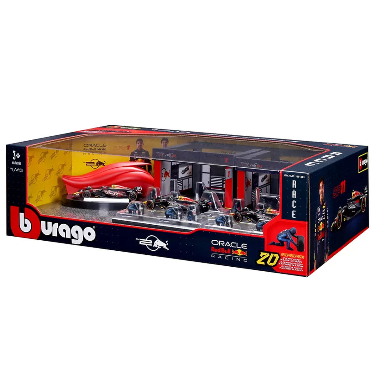 Bburago F1 RB20 Racing Deluxe Pack – #1 Max Verstappen & #11 Sergio Pérez