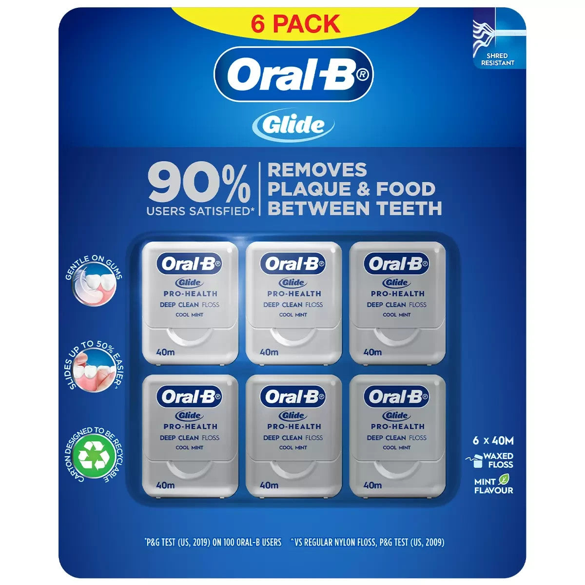 Oral-B Glide Floss 6 x 40M For Strengthens Pro Health Clinical Deep Clean Teeth