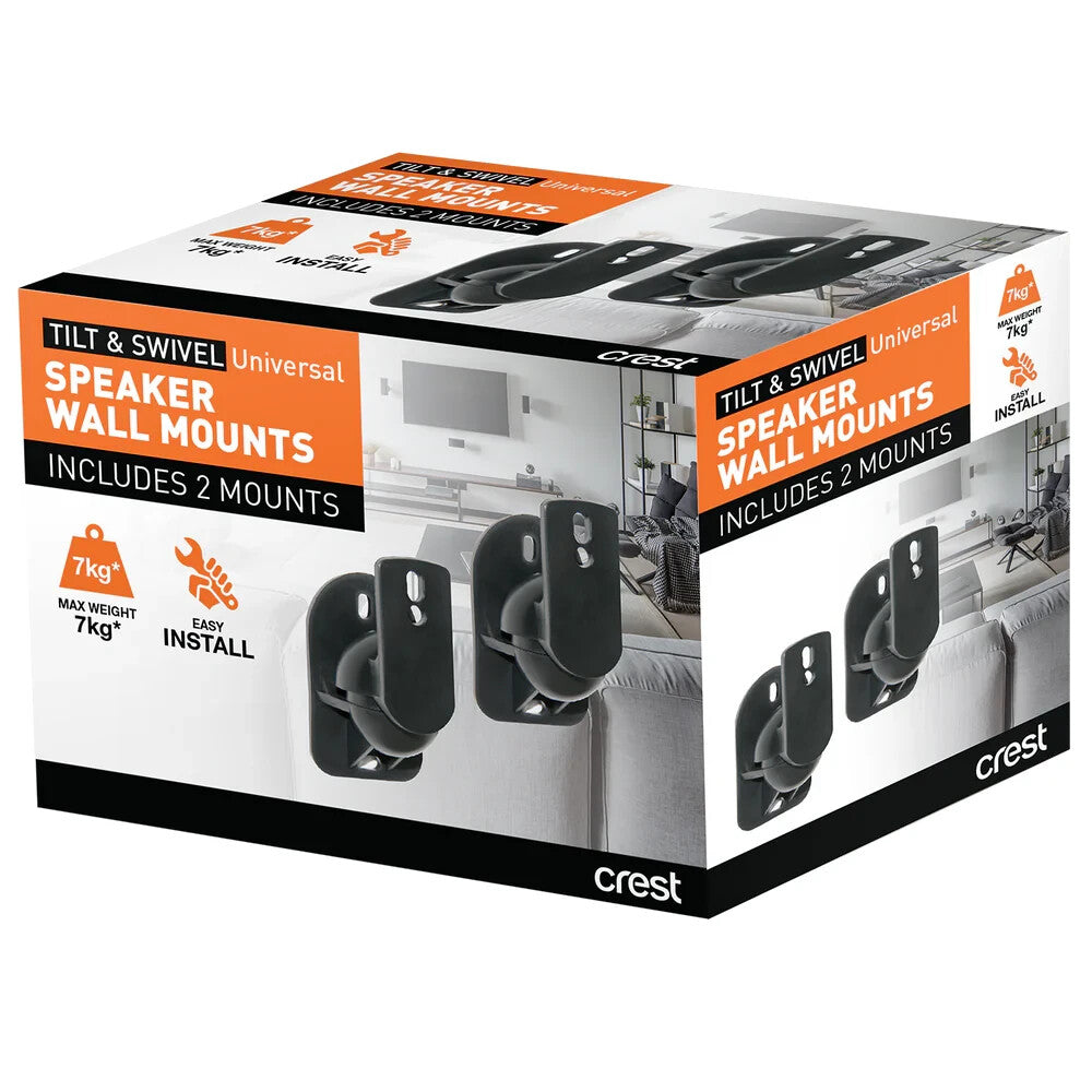 2X Crest Speaker Brackets Robust ABS Construction Full Motion Tilt Swivel 7KG ea