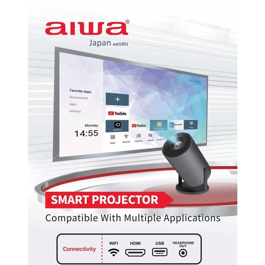 AIWA Smart HD LED Projector WiFi Bluetooth HDMI USB Android Office Home Theater
