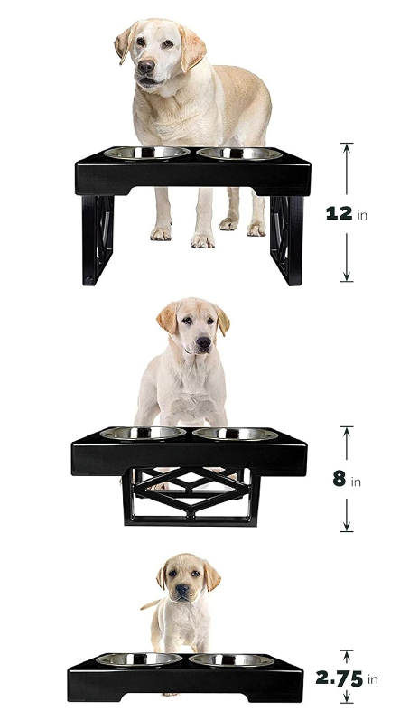 Pet Zone Designer Diner Black Adjustable Dog Feeder 3 Heights 7cm, 20cm, 30cm
