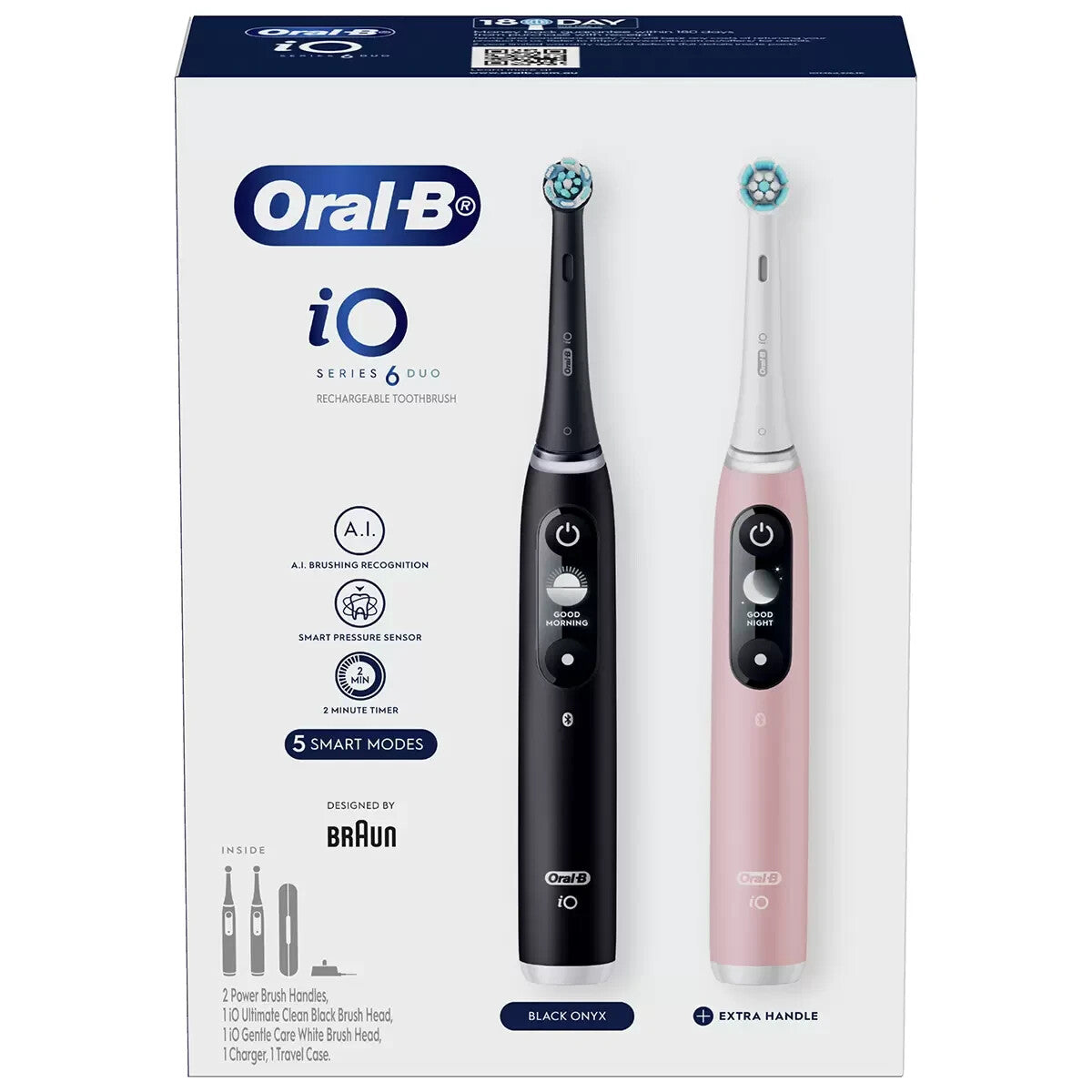 Oral-B iO Series 6 Duo Electric Toothbrush - Black Onyx And Light Rose Brand New