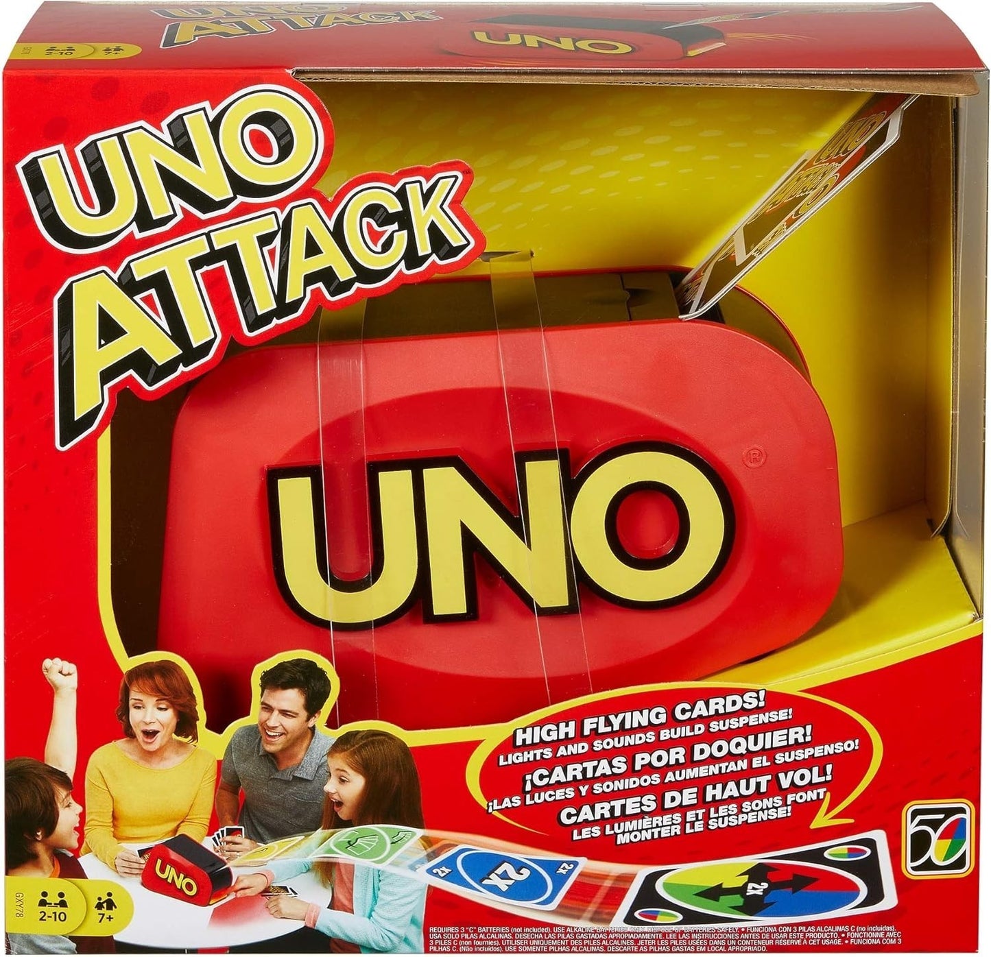 Mattel UNO Attack Card Game with Launcher, Lights & Sounds, 112 Cards, Ages 7+