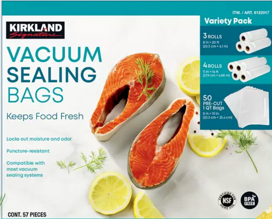 Kirkland Signature Vacuum Sealer Bags 57pcs Assortment Value Pack Sous Vide Tool