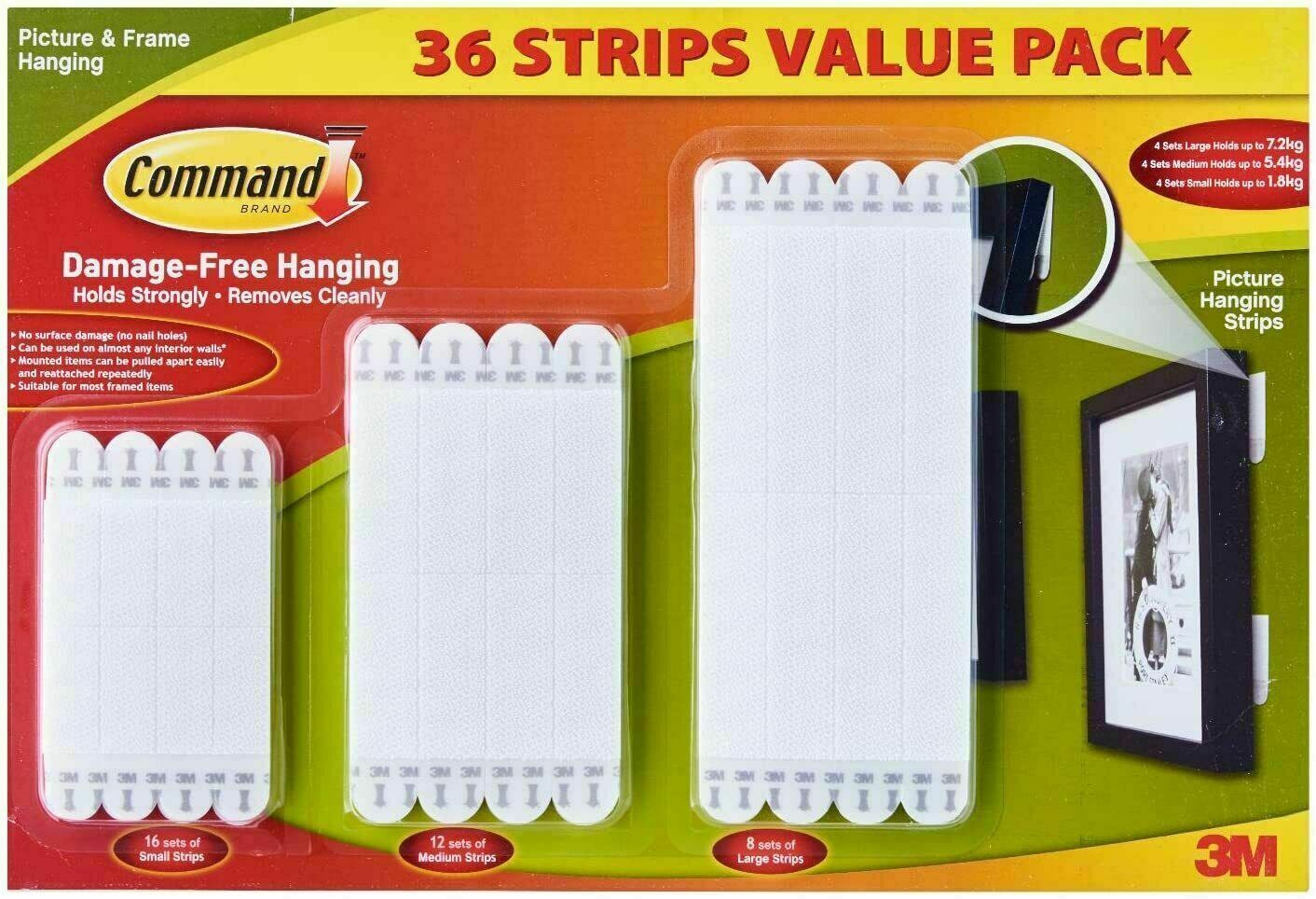 3M Command 36 Value Pack Picture & Frame Hanging Strips Damage-Free Hanging New