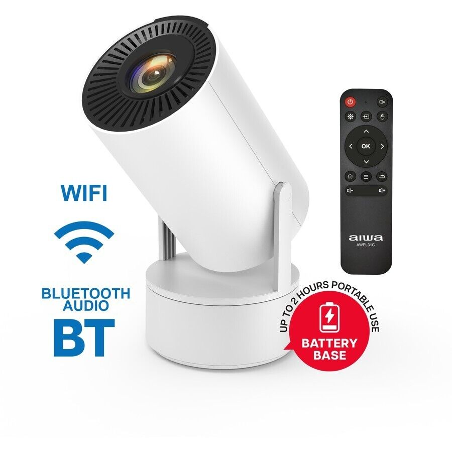 Aiwa Portable HD Smart LED Projector TV WiFi Bluetooth Home Theatre Rechargeable