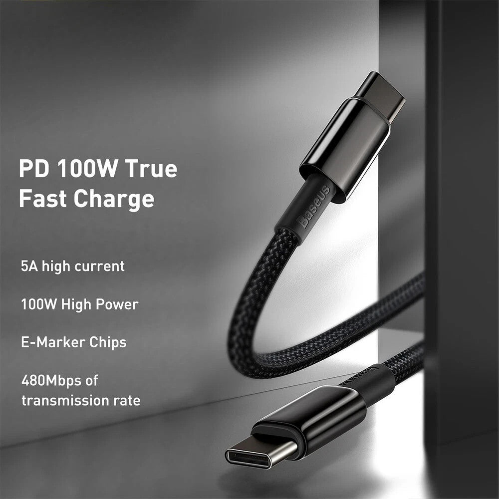 Baseus 100W USB-C to USB-C Fast Charging Cable for Samsung, iPhone 15 & MacBook