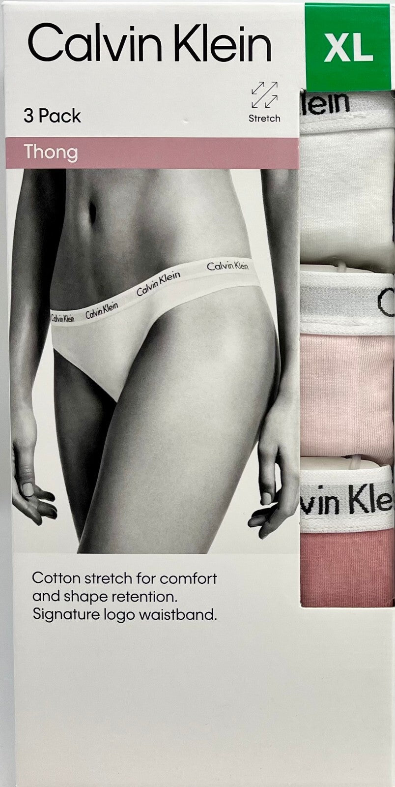 Calvin Klein Women's Cotton Stretch Thong String 3-Pack CK Logo Underwear XL