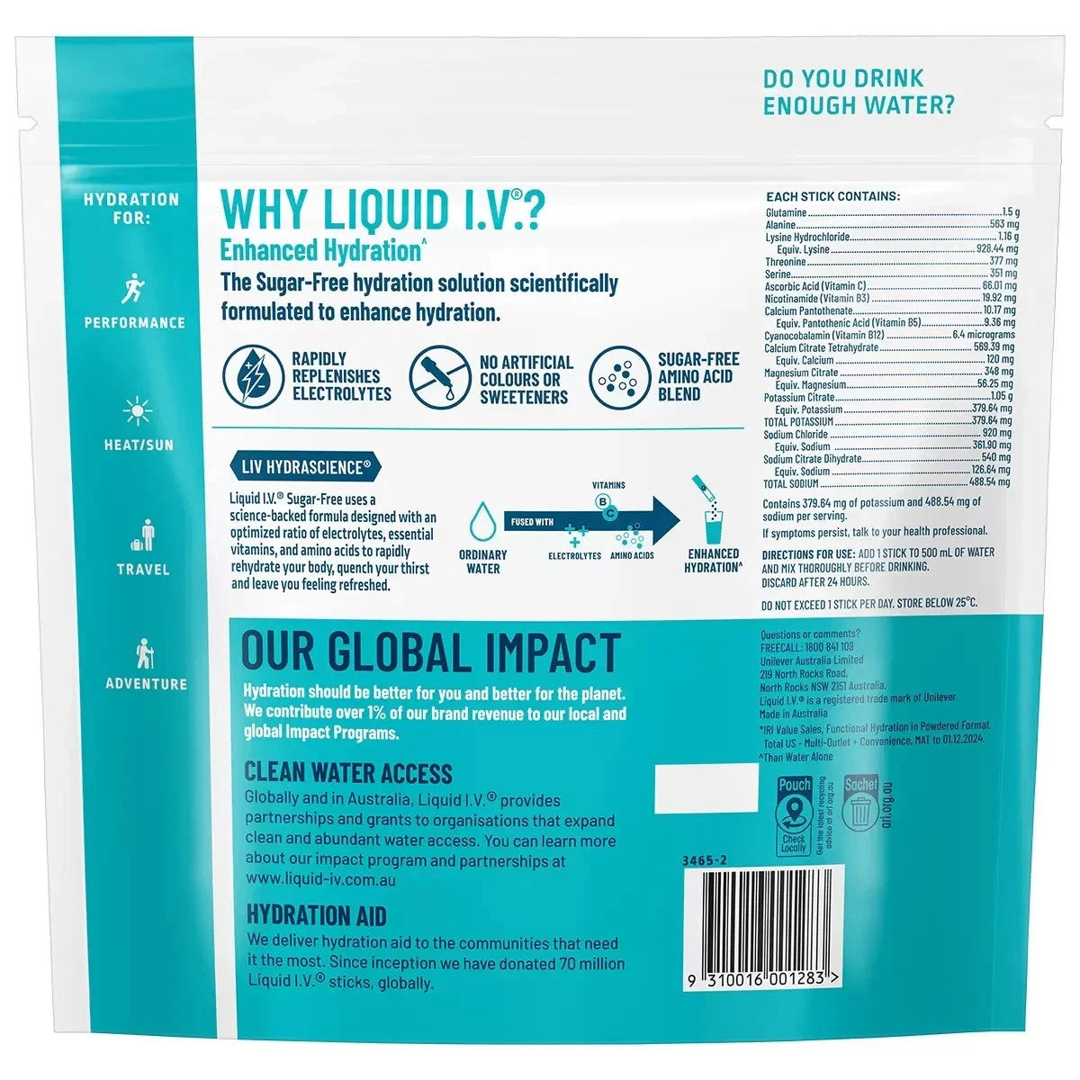 Liquid I.V. Hydration Multiplier Sugar Free 30 Sachets Electrolyte Drink - Peach