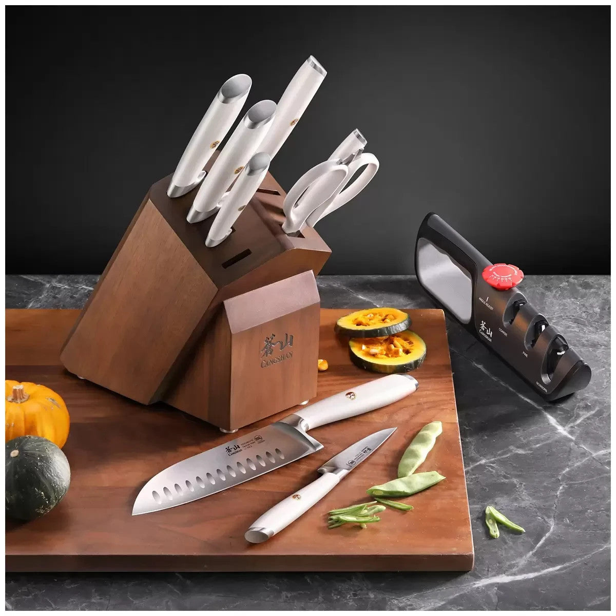 Cangshan L Series German Steel Knife Block Set 10 Piece White w/ Sharp, Block