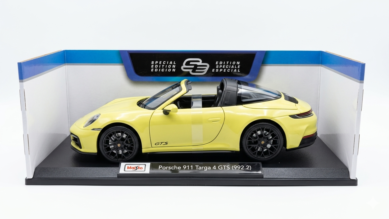 Maisto 1:18 Porsche 911 Targa 4 GTS (992.2) (Yellow) Diecast – Special Edition