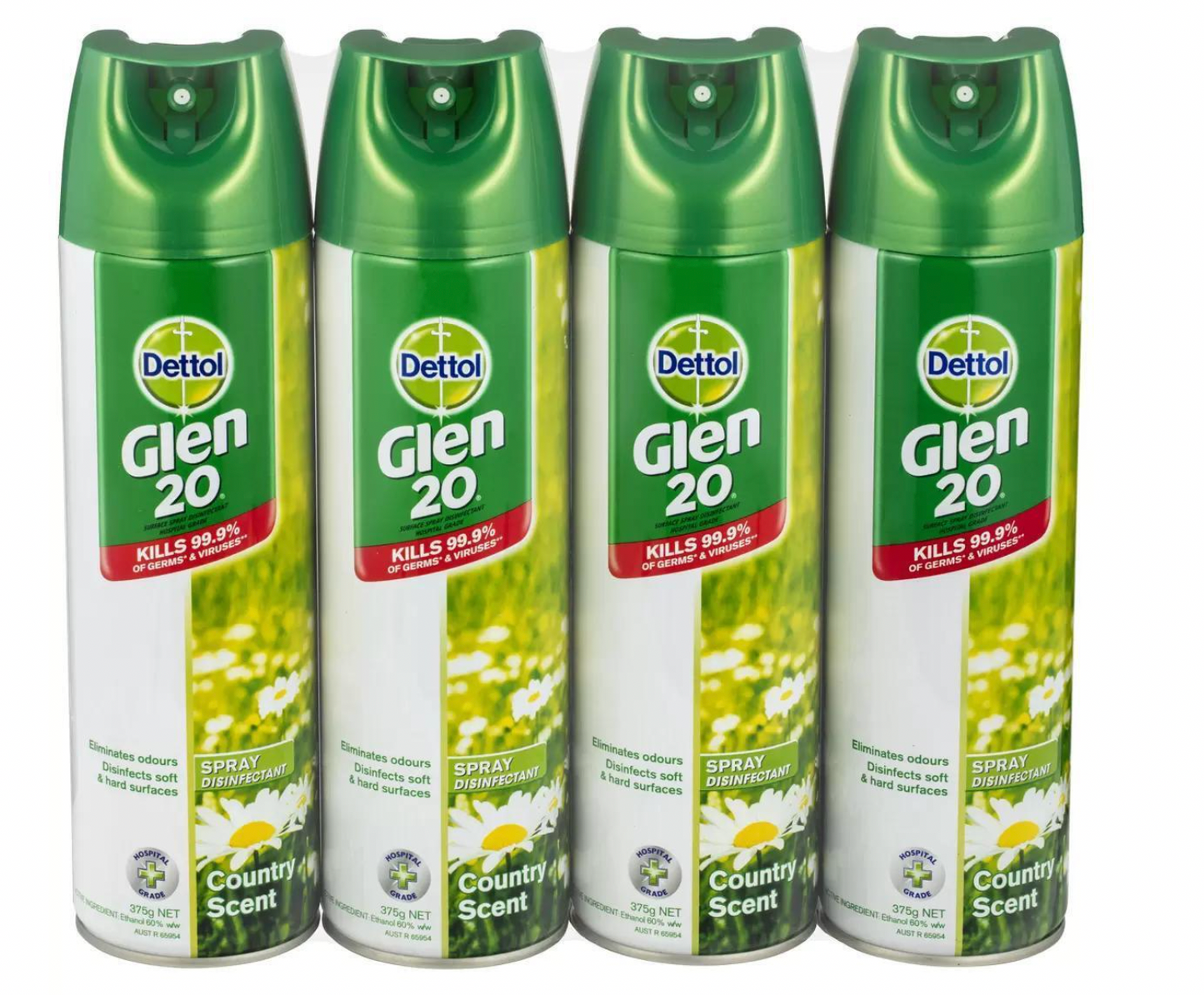 4x Dettol Glen 20 Disinfectant Spray Country Scent Soft Hard Surfaces Clean 375g