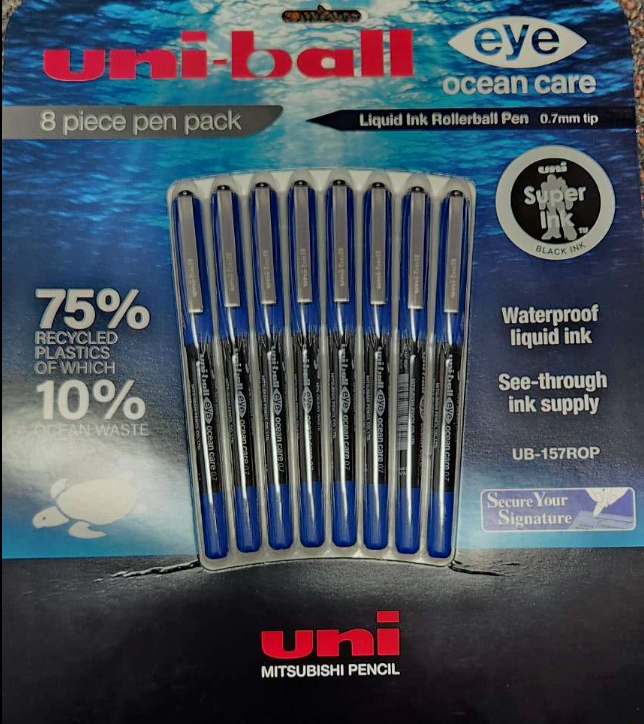 8*Uni-Ball Rollerball Pen Black Liquid Ink 0.7mm Stainless steel tip UB157