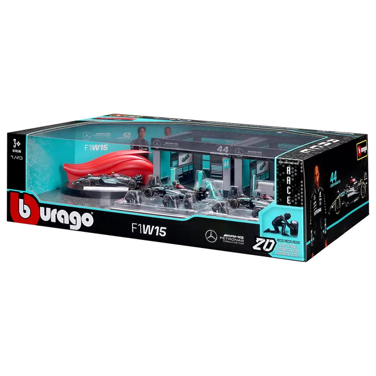 Bburago 1:43 F1W15 Mercedes Deluxe Set – #63 George Russell & #44 Lewis Hamilton