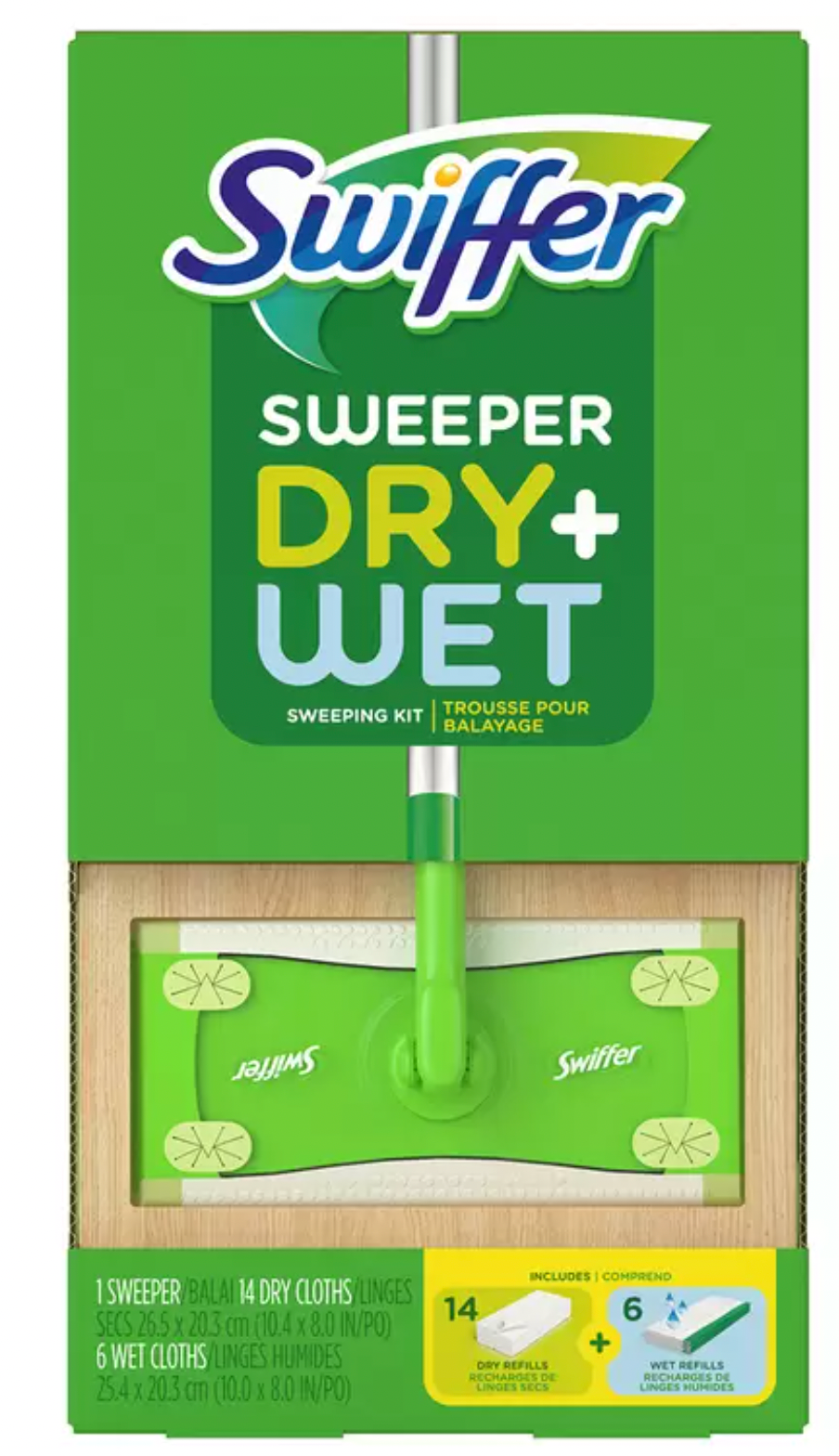 Swiffer Dry and Wet Sweeper Kit 2-in-1 Sweeping/Mopping Deep Ridges and Grooves