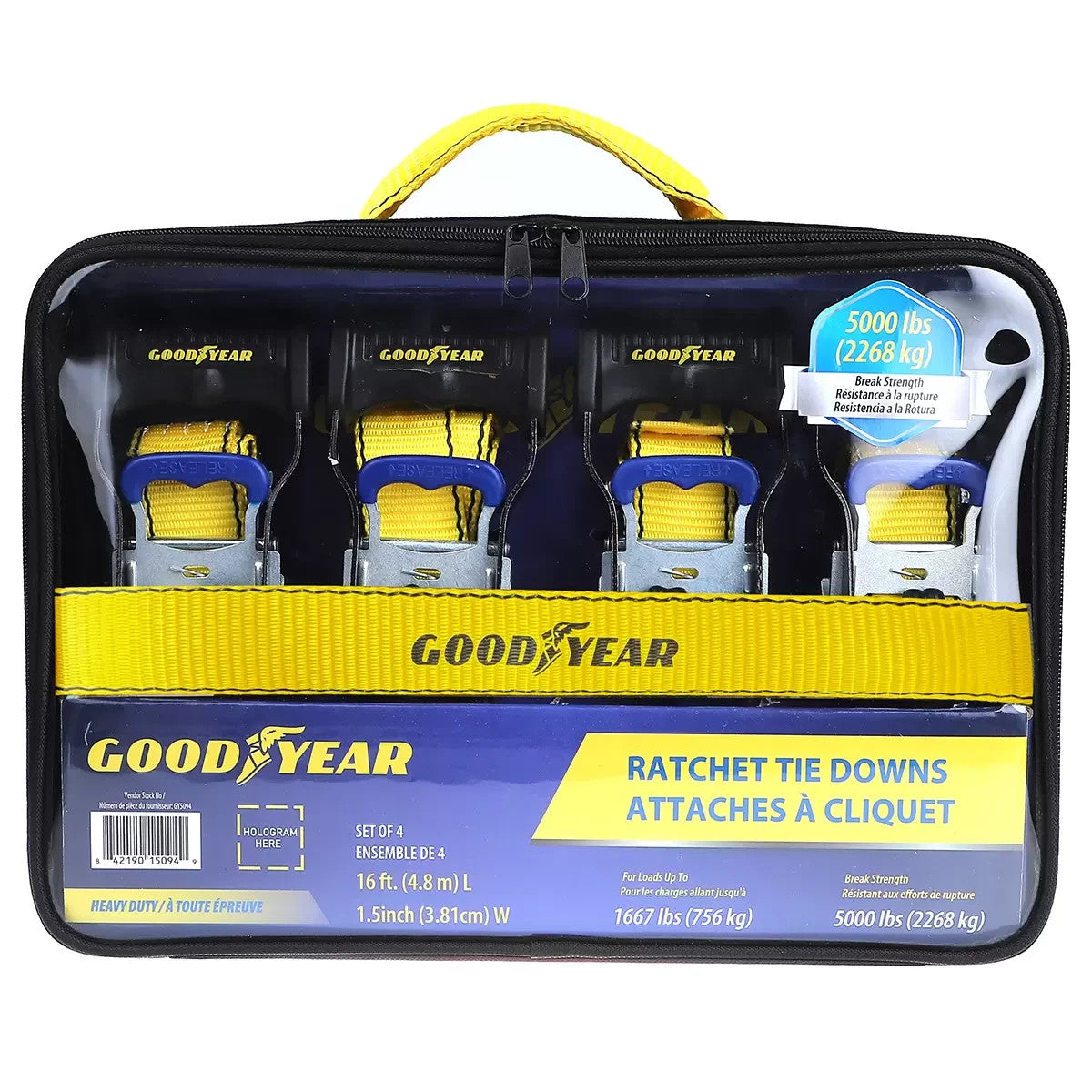 Goodyear Ratchet Tie Down Set 4 Pack - Top Build Quality 756kg Hold Capacity
