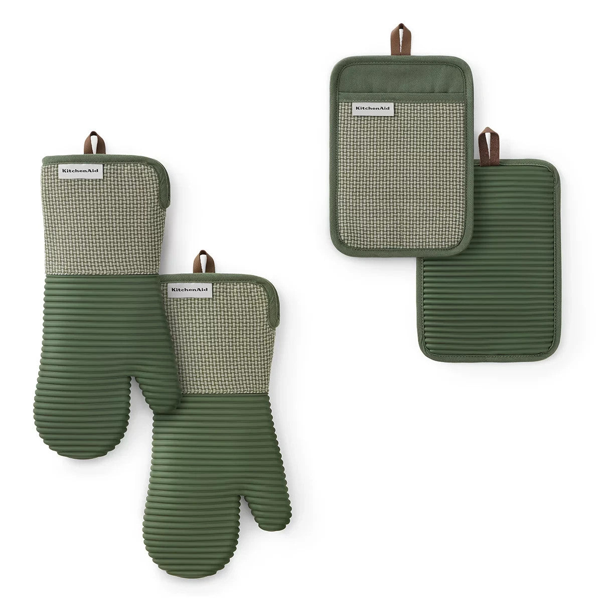 KitchenAid Basketweave Mitt And Pot Holder 4 Pack Thyme