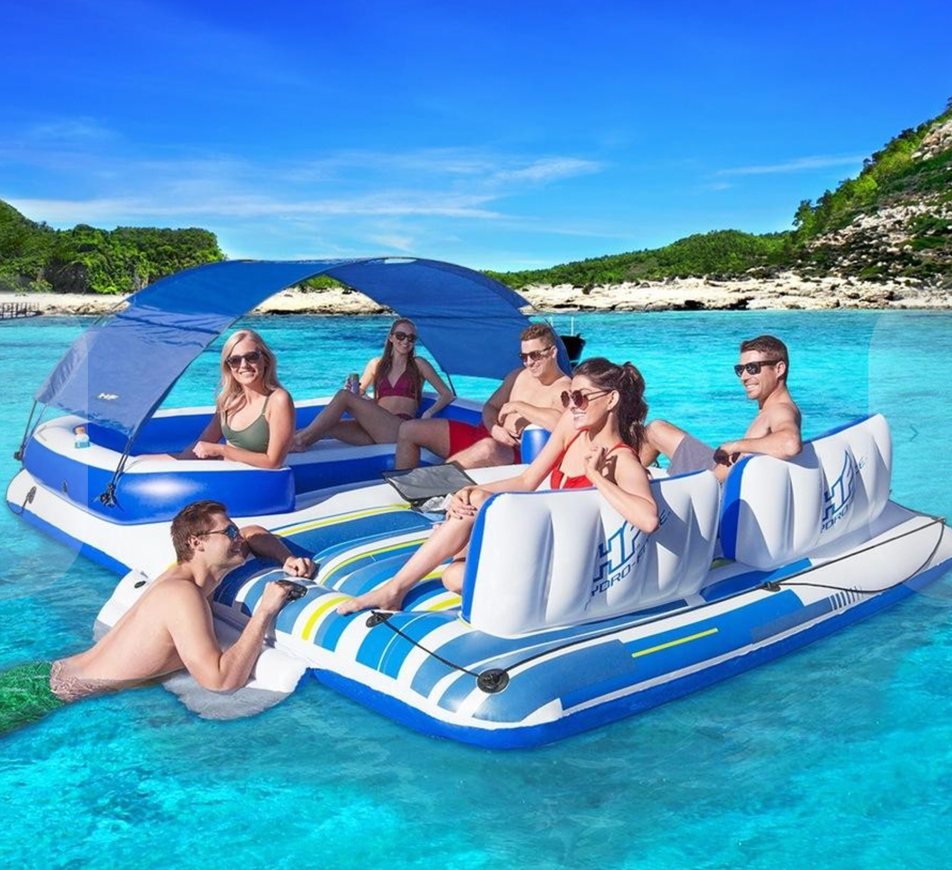 Bestway Pool Float Island Inflatable Lounge 6-person Seat Canopy