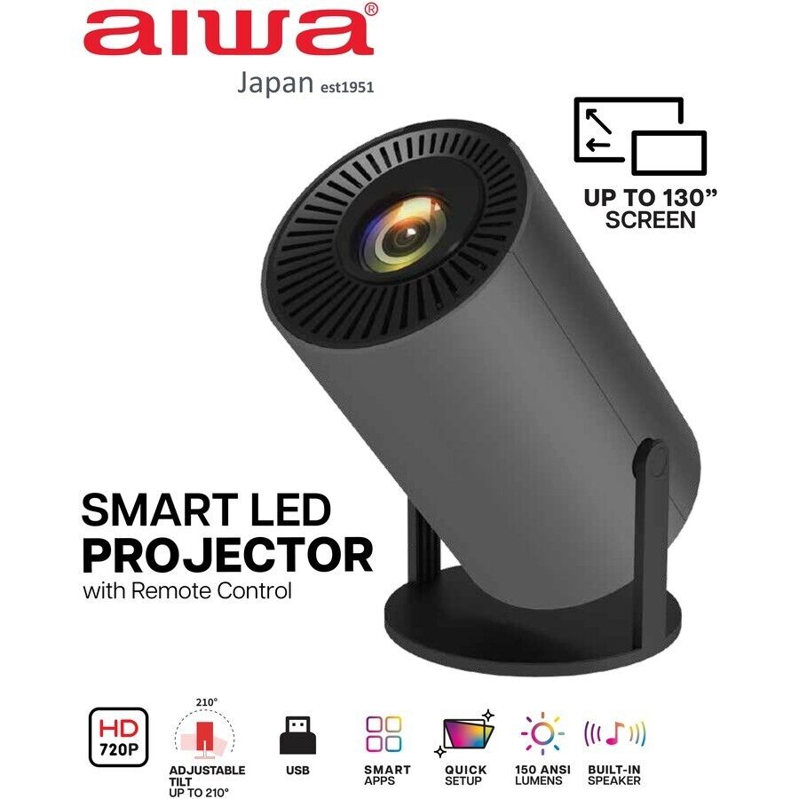 AIWA Smart HD LED Projector WiFi Bluetooth HDMI USB Android Office Home Theater