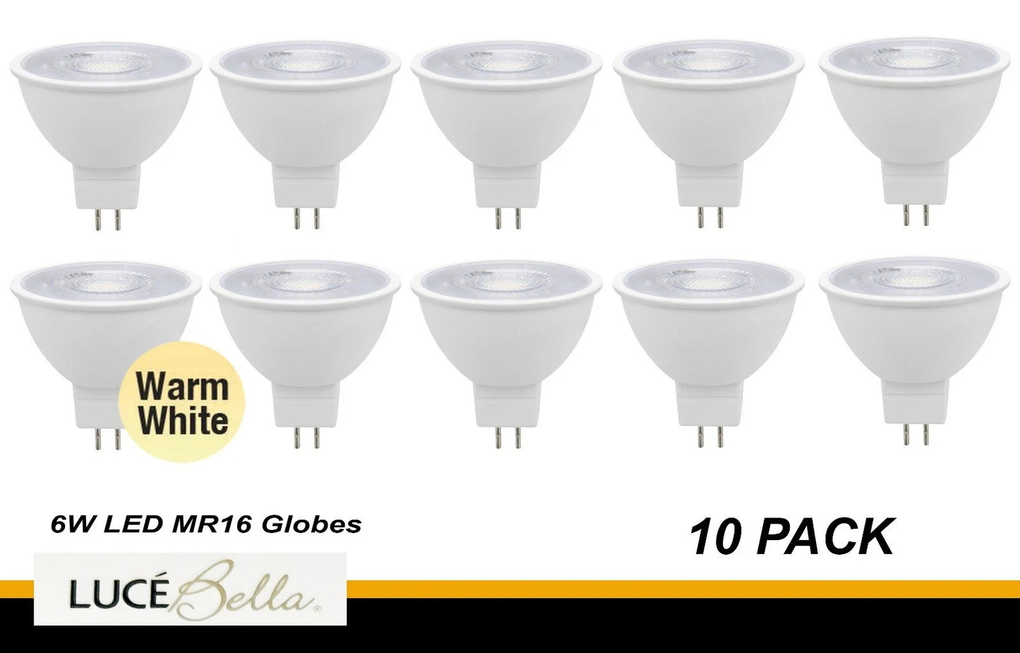 10 x 6W 12V MR16 LED Downlight Globes Light Bulbs 3000K Warm White 500Lm - 60D