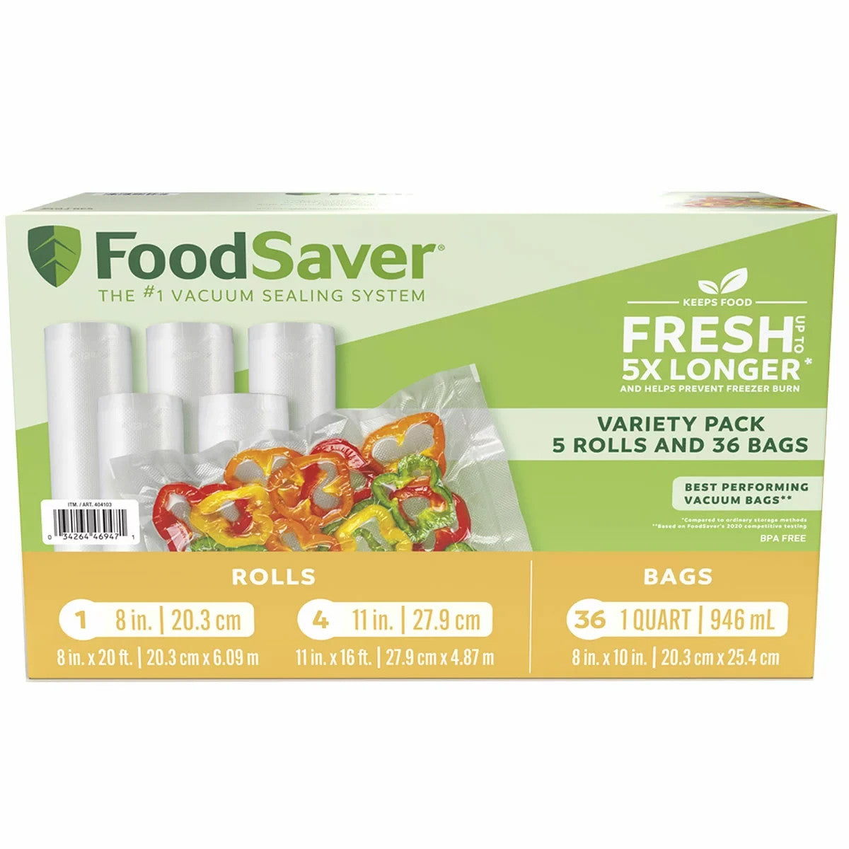 Foodsaver Vacuum Seal Rolls & Bags Variety Pack 36 Bags + 5 Rolls