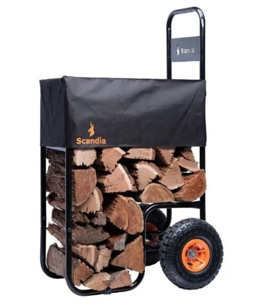 Scandia Firewood Hand Trolley with Rain Cover Hold 60Kg Wood Log Pneumatic Wheel