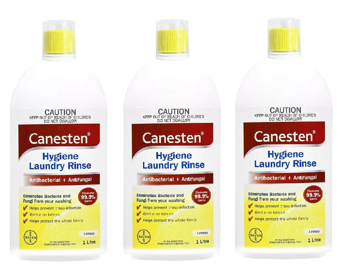3x Canesten Antibacterial And Antifungal Hygiene Laundry Rinse Lemon 1L NEW AU