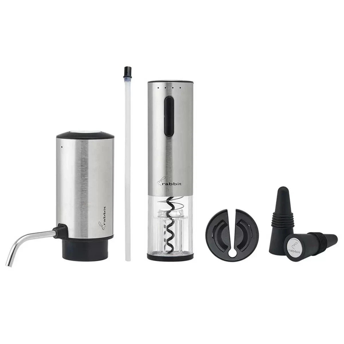 Rabbit 5 Piece Set Electric Corkscrew, Wine Aerator Foil Cutter, Bottle Stoper