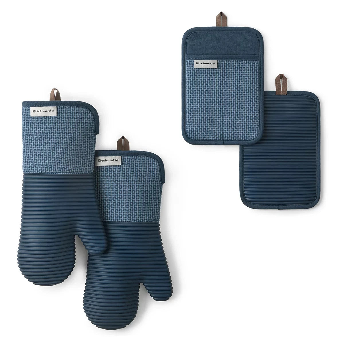 KitchenAid Basketweave Mitt And Pot Holder 4 Pack Blue