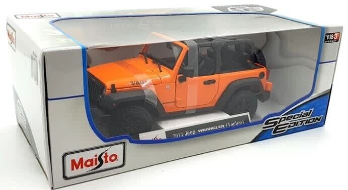 Maisto Orange 2014 Jeep Wrangler Willys Topless Kids Model Diecast Toy Car 1:18