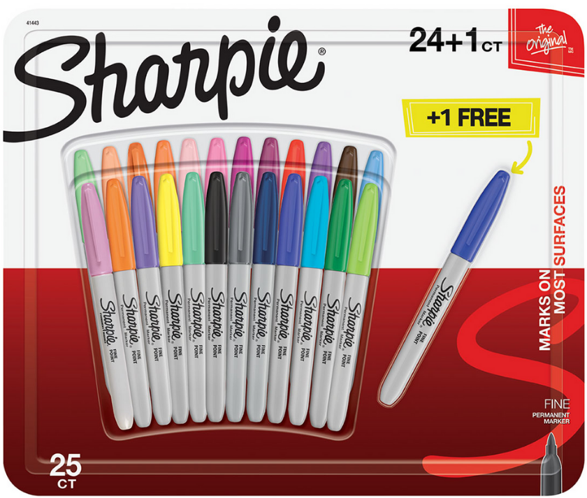24 + 1 Sharpie Markers Coloured/Black Permanent Sharpies Marker Pen Fine Point