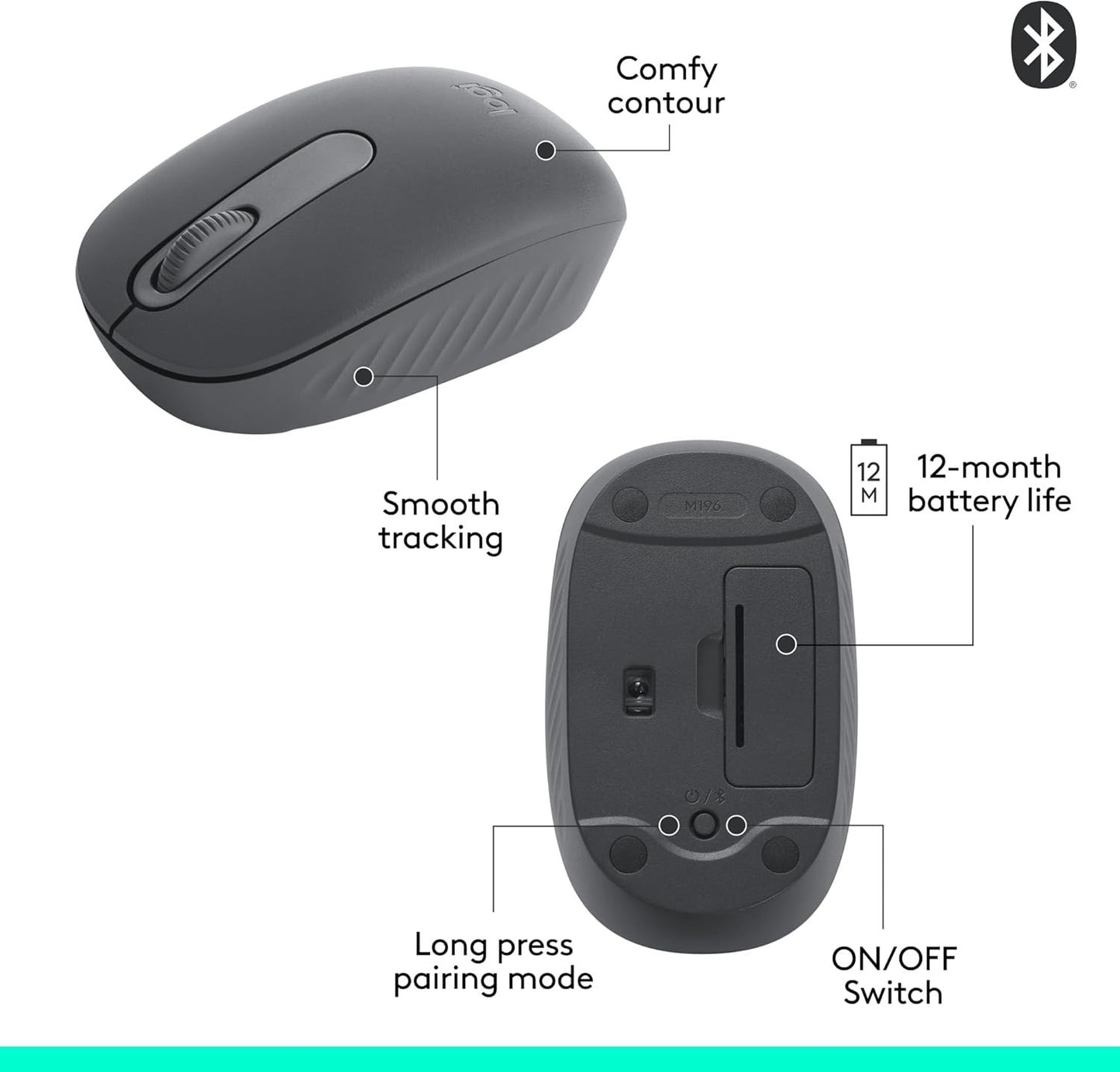 Logitech M196 Bluetooth Wireless Mouse - Graphite