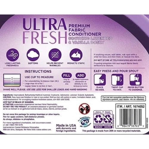 Kirkland Signature Ultra Fresh Premium Fabric Softener Lavender & Vanilla 4.4L