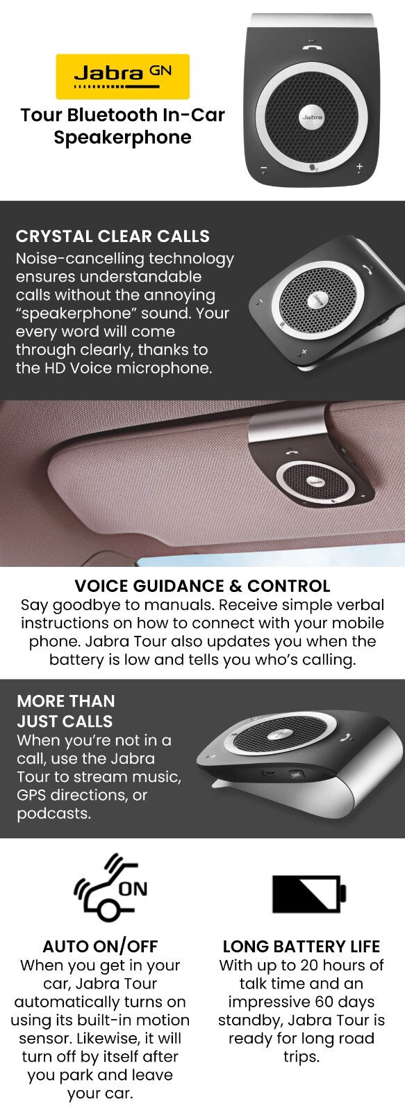 Jabra Tour Bluetooth Handsfree Car Kit Stereo Surround Speaker 4 iPhone Android