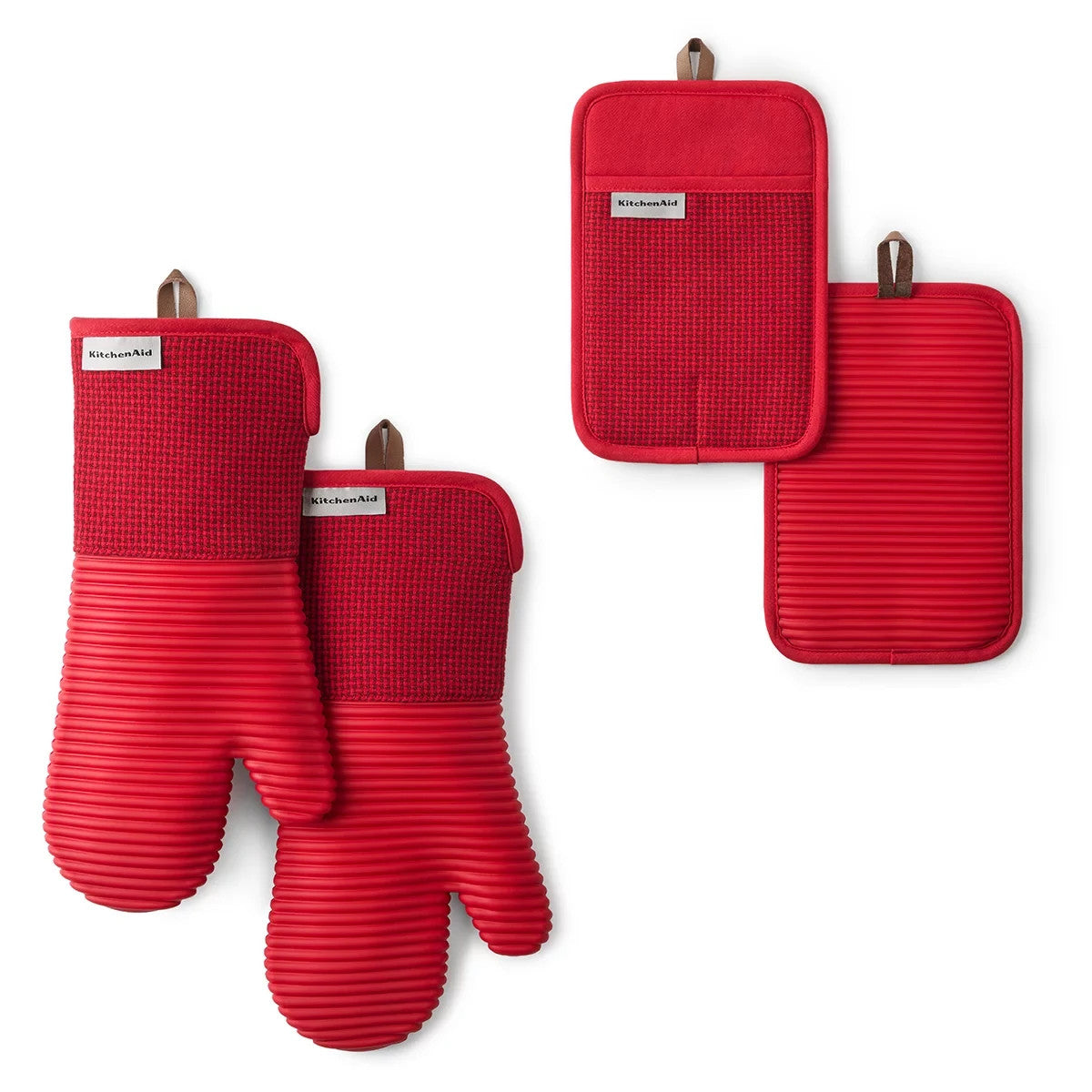 KitchenAid Basketweave Mitt And Pot Holder 4 Pack Red