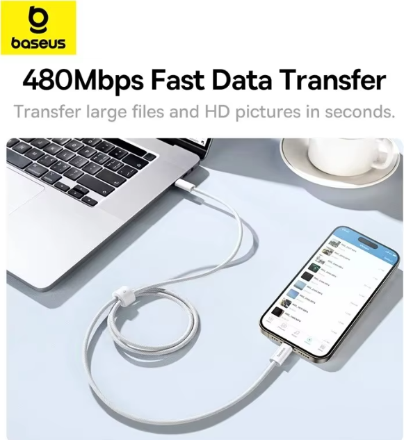 Baseus 100W 5A QC 4.0 Fast Charging Data Cable E-Marker Chips USB C White 1M