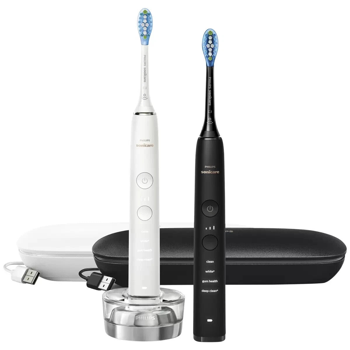 Philips Sonicare DiamondClean 9000 Black & White Electric Toothbrush Value Pack