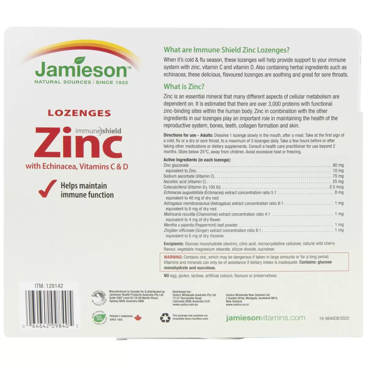 Jamieson Zinc Wild Cherry Flavour 2 x 110 Lozenges