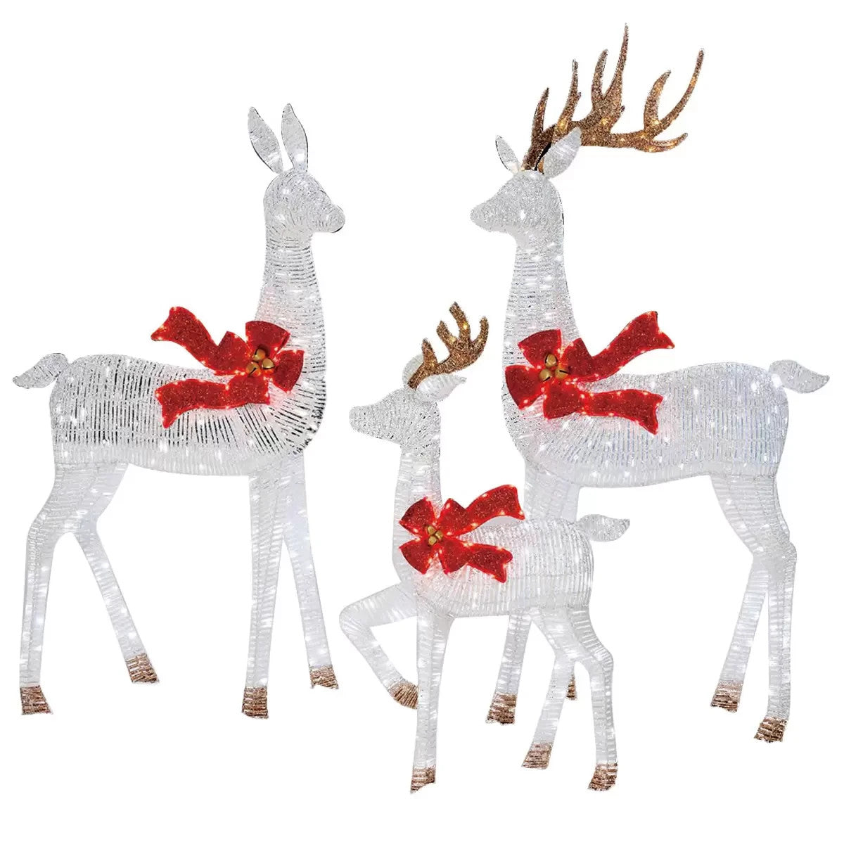 White Deer Family 3 Piece Set - Outdoor Christmas Twinkling LED Lights