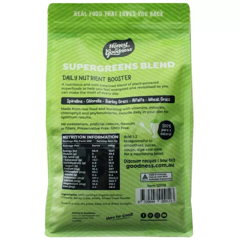Honest to Goodness Organic Supergreens Blend Powder 1kg - Daily Nutrient Booster