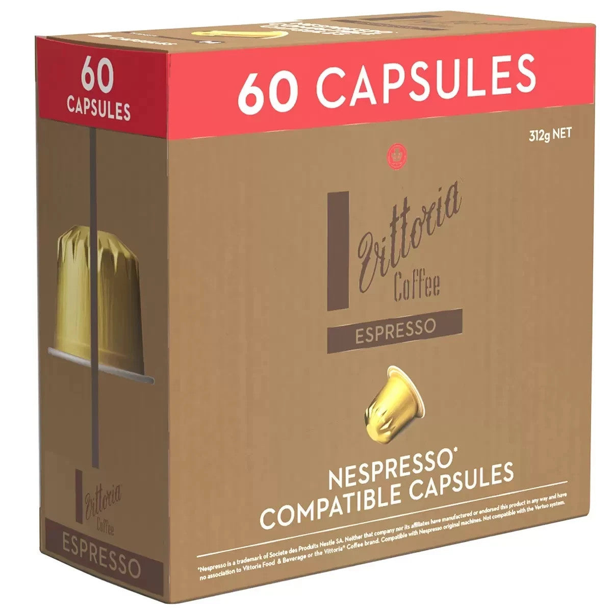 Vittoria Coffee 60-Pack Espresso Coffee Pods Nespresso Compatible Capsules 312g